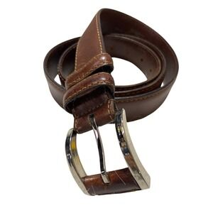 Remo Tulliani Mens Cognac Brown Leather Belt Silver Buckle Size 42 6772 Italy